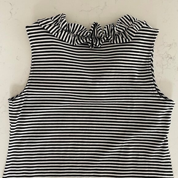 Talbots Slvless Scoop Ruffle Neck Cotton Blend Striped Midi ress Blk & Wht Sz S - Picture 6 of 11
